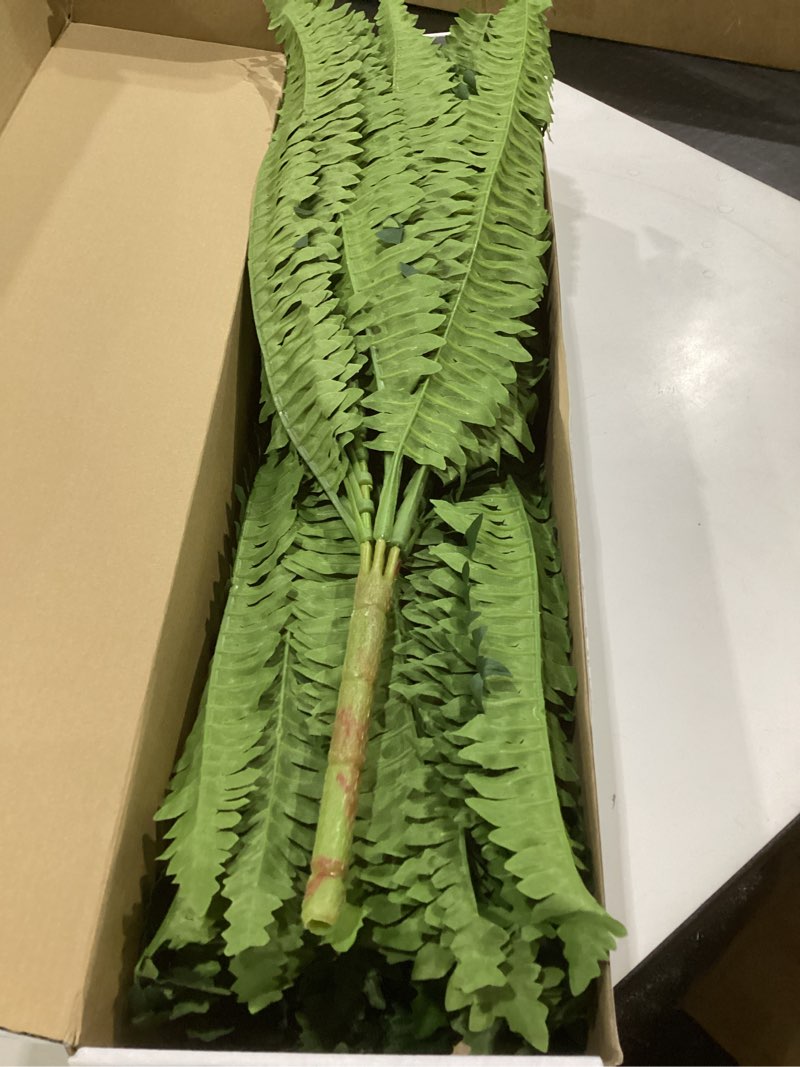 Condition photo showing Good Condition for 42" artificial boston fern large bush plants, 2 bundles of fake ferns with 65 fronds for outdoors home decor 42" 2 pcs