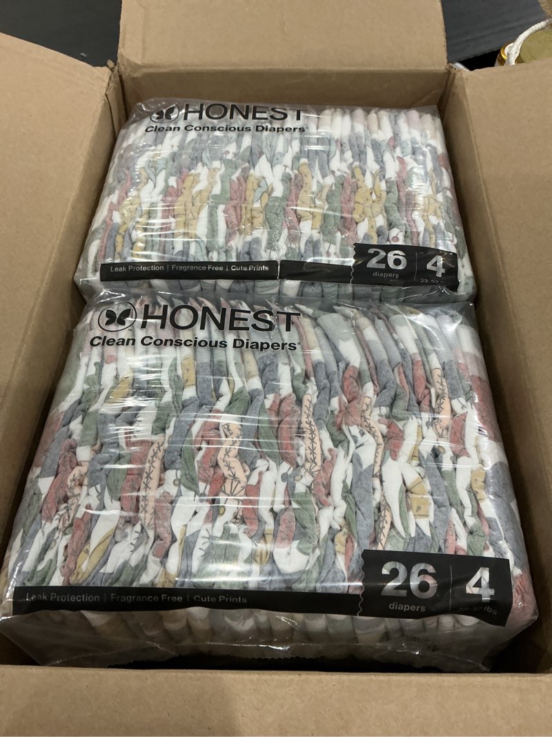 Condition photo showing Good Condition for the honest company comfort dry disposable diapers for sensitive skin, hypoallergenic, fragrance-free, donut grow up + cactus cuties, super club box, size 4 (22-37 lbs), 104 count size 4 (104 count) donut grow up + cactus cuties