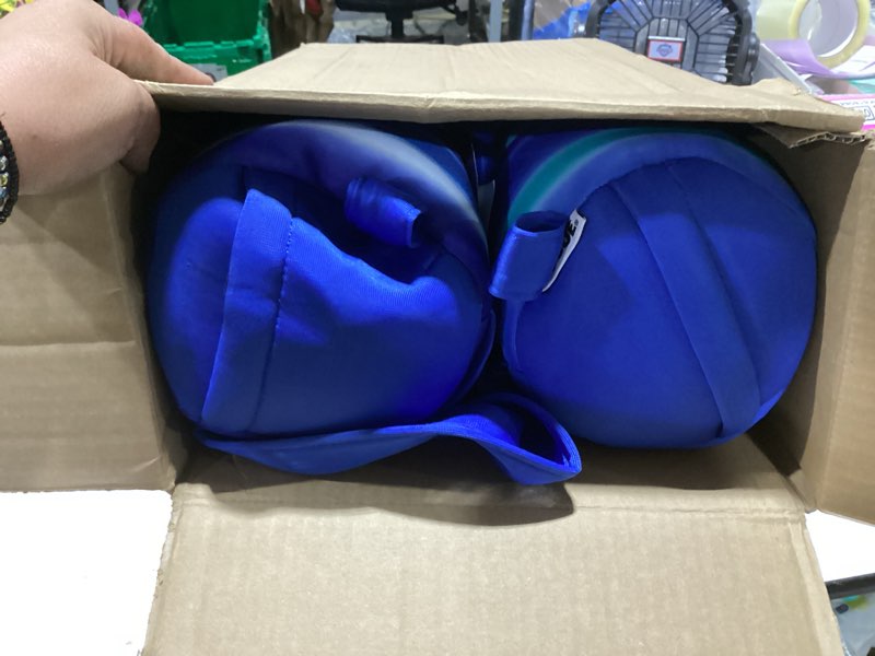 Condition photo showing New/Like New for big joe noodle sling no inflation needed pool seat with armrests, blurred blue double sided mesh, quick draining fabric, 3 feet blurred blue noodle sling