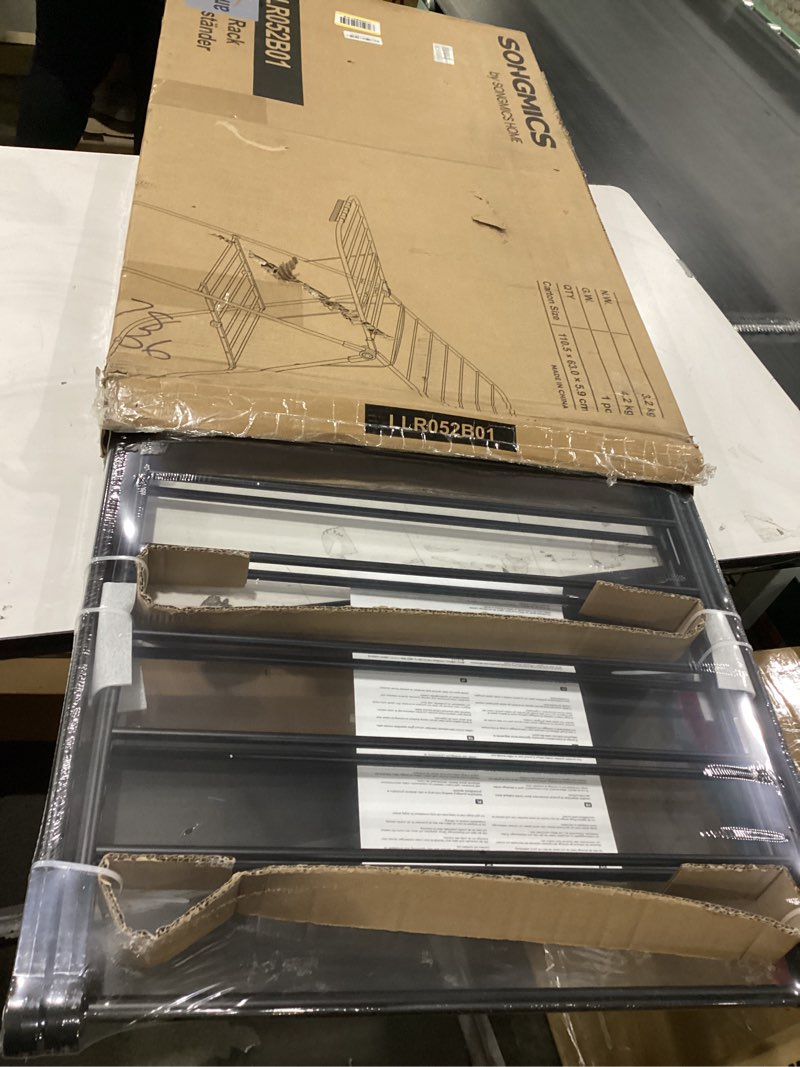 Condition photo showing New/Like New for SONGMICS Clothes Drying Rack, with Sock Clips, Metal Laundry Rack, Foldable, Space-Saving, Free-Standing Airer, with 2 Height-Adjustable Gullwings, Indoor Outdoor Use, Black ULLR052B01