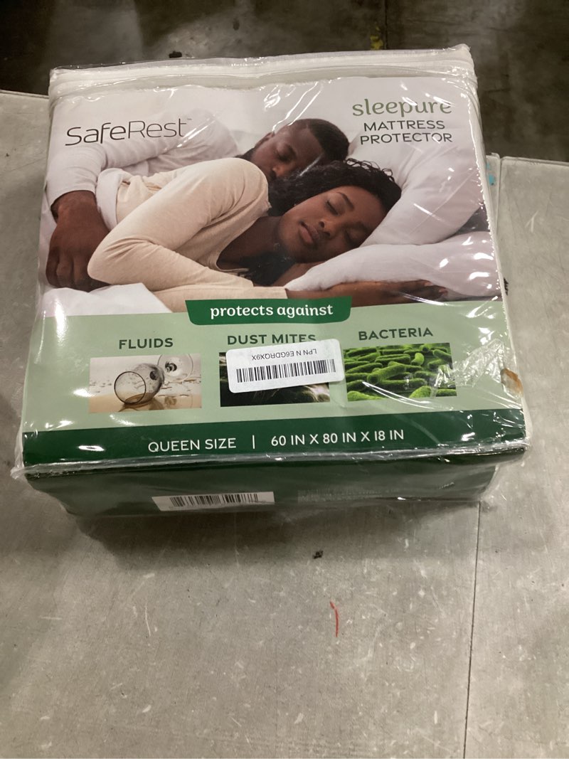Condition photo showing New/Like New for saferest waterproof queen size mattress protector - viscose derived from bamboo - fitted with stretchable pockets - machine washable viscose blend mattress cover for bed off white queen