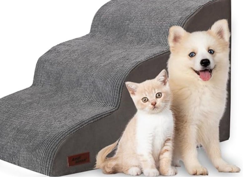 3 tiers dog ramp and stairs for beds or couches - non-slip sturdy pet steps - for small dogs to get on high bed