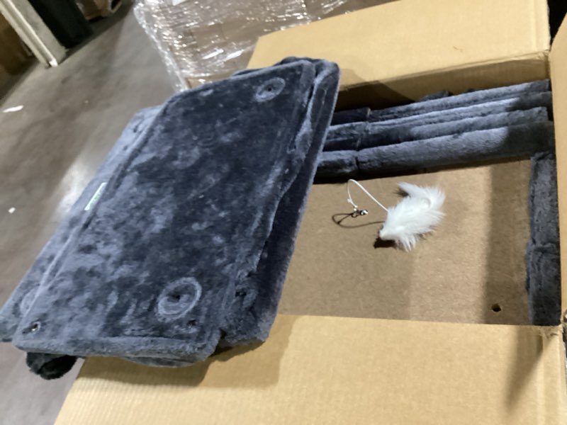 Condition photo showing Good Condition for Globlazer Large Cat Tree, 80 inch Multi-Level Tall Climbing Tower Kitty Condos Cat Scratching Tower for Indoor Multiple Large Adult Cats Kittens with 3 Cat Caves, 3 Hanging Baskets, F80F, Dark Grey 80 inch Dark Grey