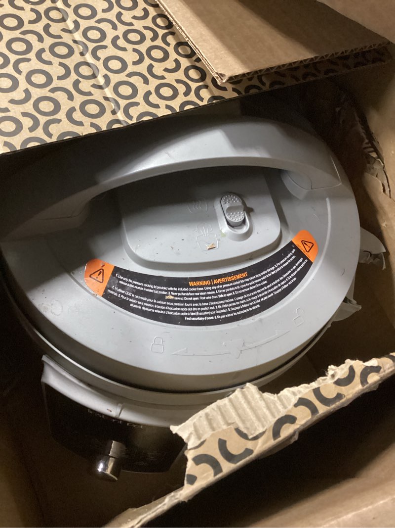 Condition photo showing As Is for Similar Instant Pot, 6-Quart Whisper Quiet 9-in-1 Electric Pressure Cooker, Slow Rice Steamer, Sauté, Yogurt Maker, Warmer & Sterilizer, Free App with 800+ Recipes, Stainless Steel 6 Quarts