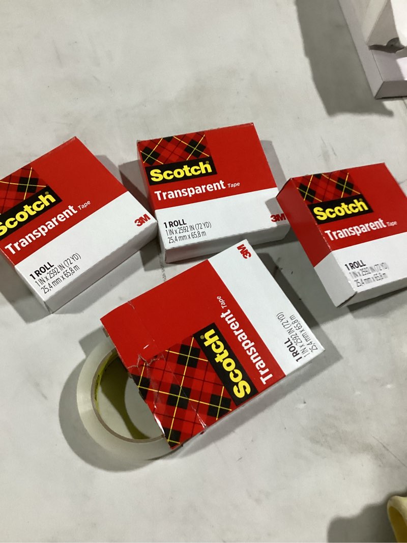 Scotch® Transparent Tape, 1 in x 2592 in, 4Tape Rolls, Clear, School Supplies and College Essentials for Students and Teachers