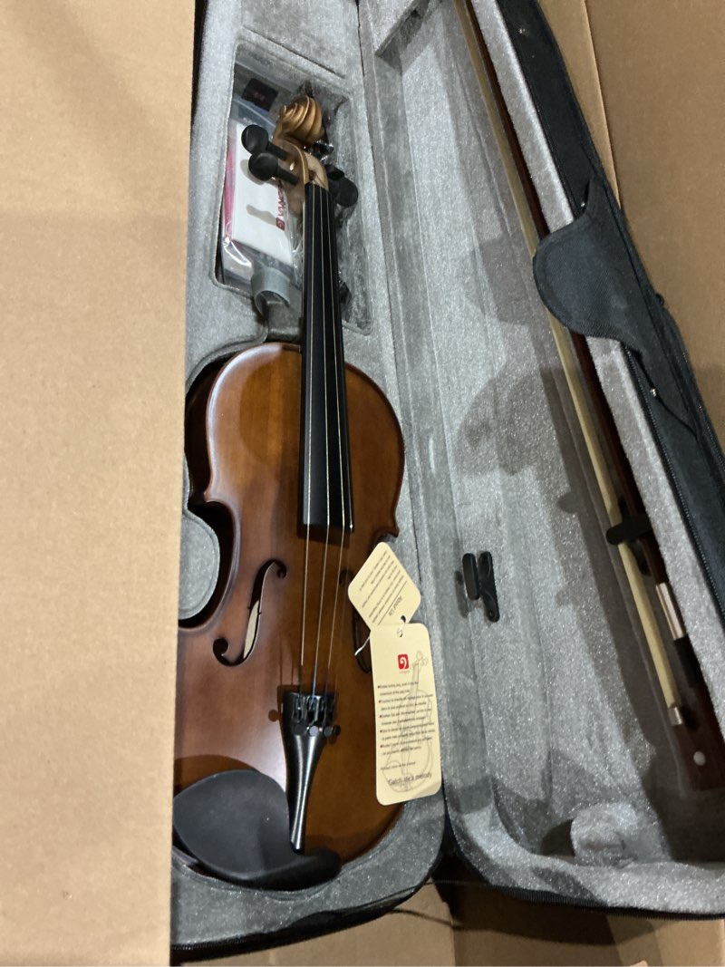 Condition photo showing Good Condition for vangoa 4/4 solid wood acoustic violin full size fiddle set for beginner adult student teen kids with violin case, bow, rosin, shoulder rest, tuner, strings, natural 4/4 natural