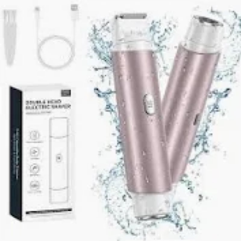 Bikini Trimmer for Women, Dual Head Face Shaver Body Hair Trimmmer, IPX7 Waterproof Womens Electric Razor for Legs, Light Brown 