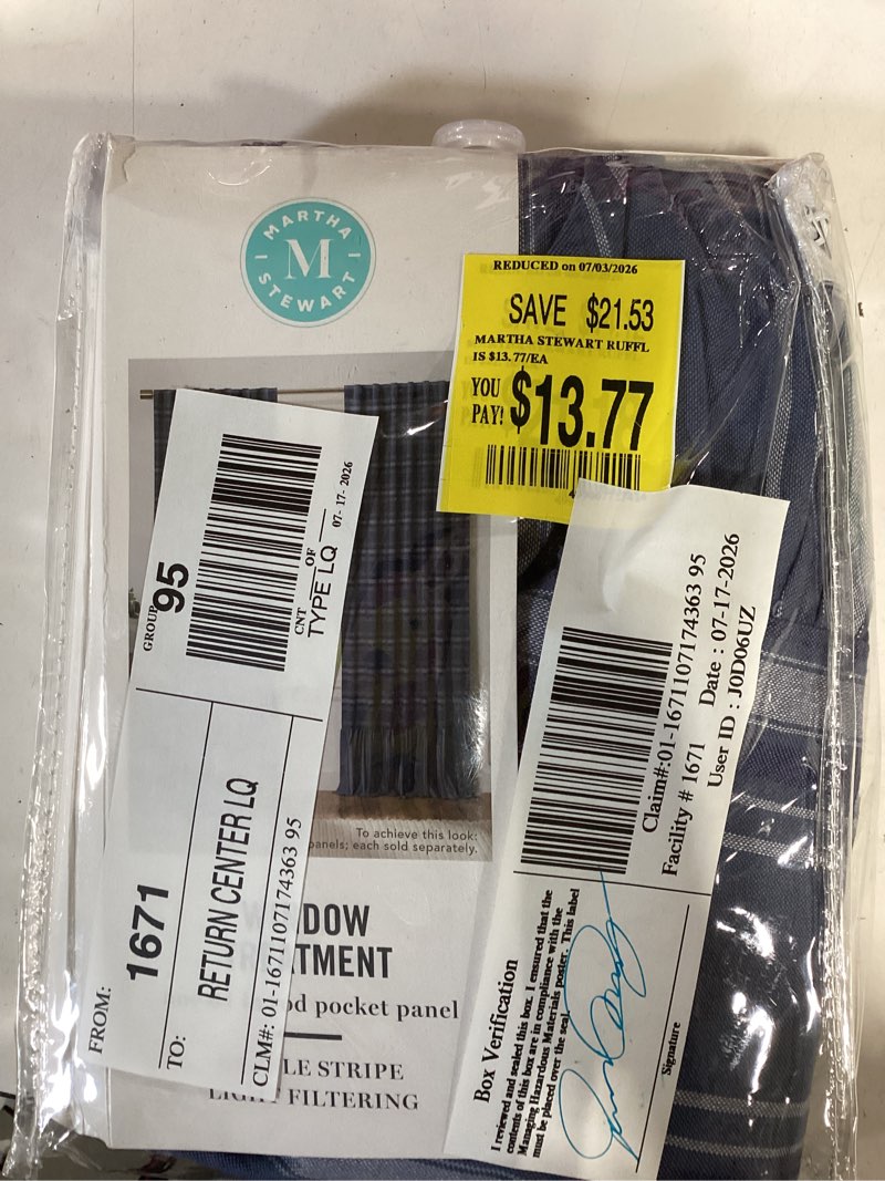Condition photo showing Good Condition for martha stewart ruffle stripe curtains, 50 x 63 in, blue. 2 panels | living room, striped blue 50"w x 63"l (pack of 2)