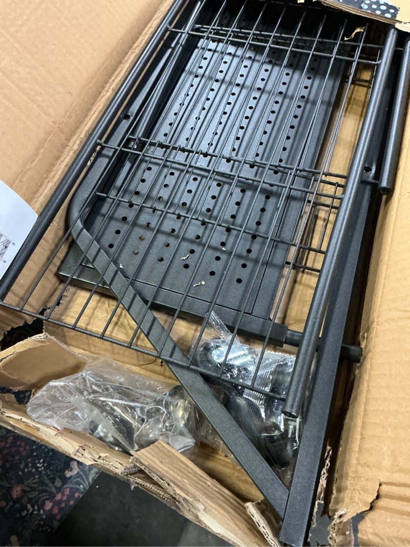 Condition photo showing As Is for tongmo 5 tier snack rack display stand - retail display shelves with top pegboard, 15 hooks, bakery display rack on wheels for easy mobility and organization (black, 5?tier) black 5?tier