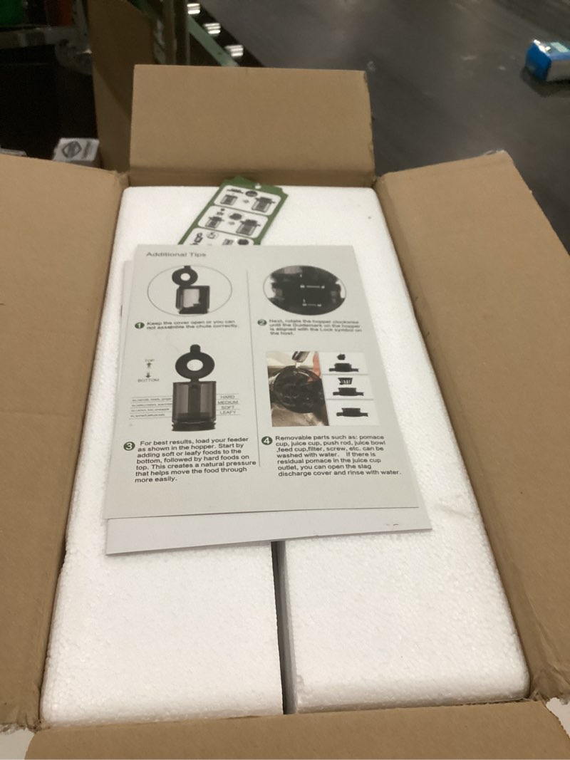 Condition photo showing As Is for Juicer Machines, Cold Press Juicer Fit Whole Fruits and Vegetables, Slow Masticating Juicers with Wide Feed Chute, High Juice Yield, BPA Free