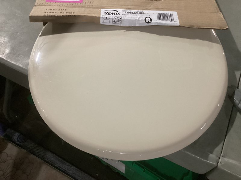 Condition photo showing As Is for mayfair cameron bone toilet seat, non slip heavy duty wood, easy clean, made in usa, round bone round