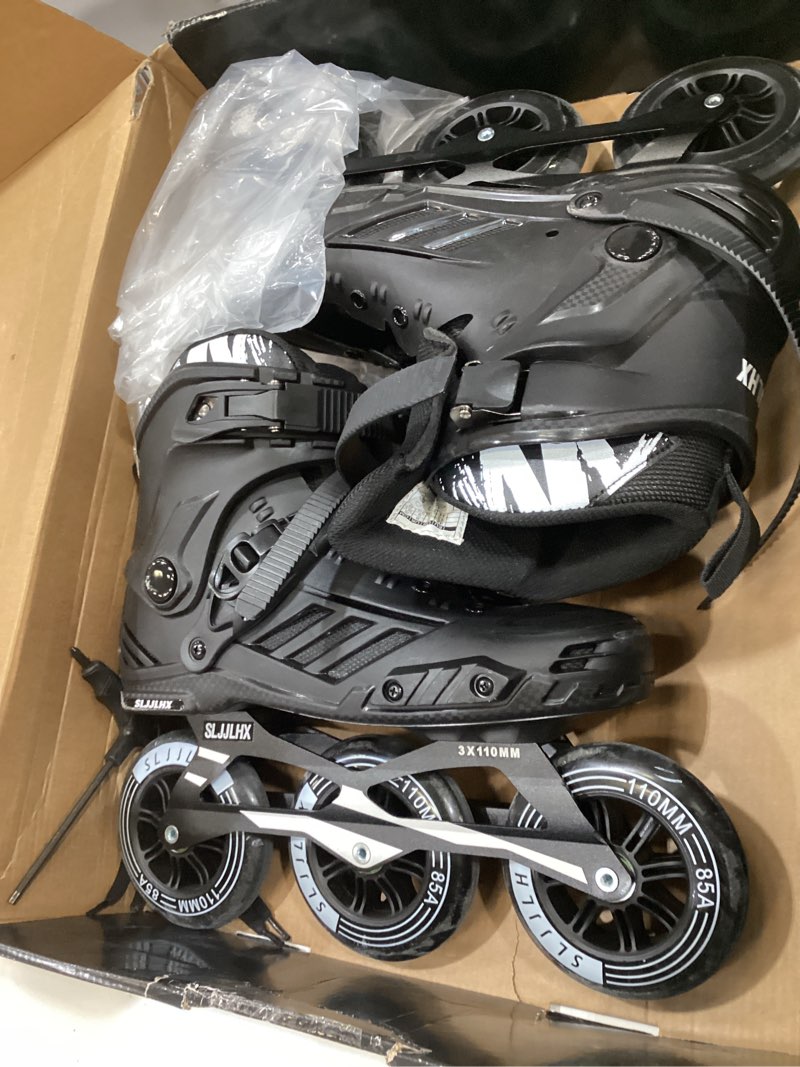 Condition photo showing As Is for 3 wheels inline skates for men women, high performance adult inline speed skates with 110mm wheels, professional fitness speed skates for unisex black