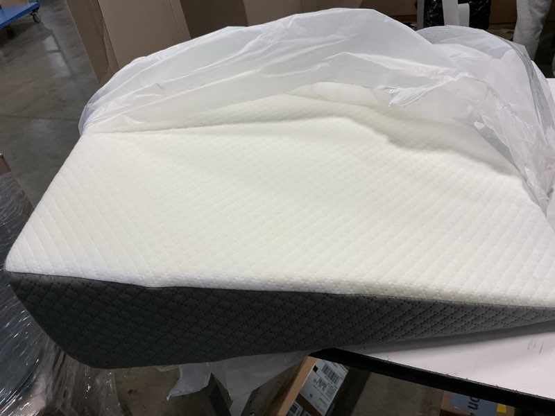 Condition photo showing Good Condition for wedge pillow for acid reflux, bed wedge pillow for headboard 10", pillow wedge for back pain relief, post surgery, elevated pillows for sleeping, snoring, triangle pillow with cover, white 24*24*10 inch white/grey