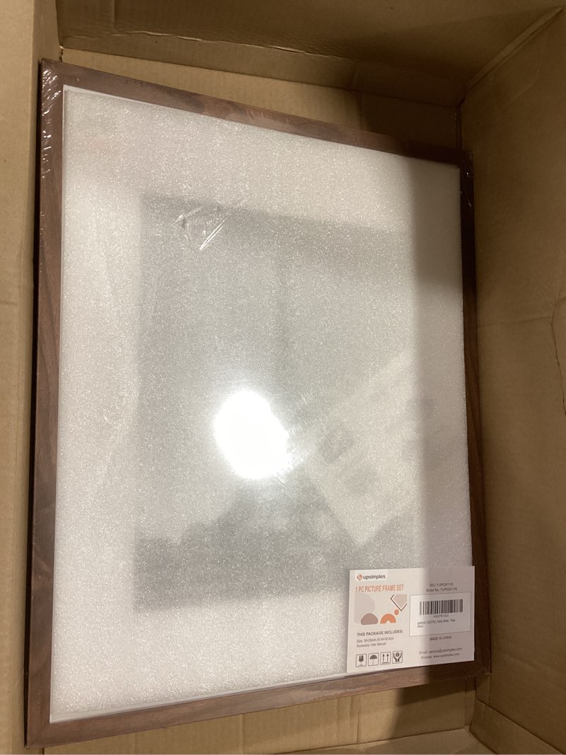 Condition photo showing Good Condition for upsimples 16x20 picture frame, display pictures 11x14 with mat or 16 x 20 without, wall hanging poster frame, brown, 1 pack brown 16x20