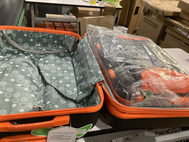 Condition photo showing As Is for Rockland Melbourne Hardside Expandable Spinner Wheel Luggage, Charcoal, 2 Piece (20"/28") 2 Piece (20"/28") CHARCOAL