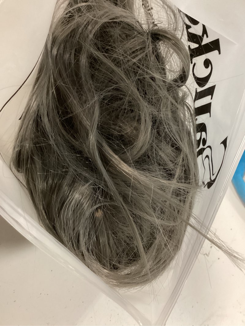 Condition photo showing As Is for Sallcks Womens Ombre Grey Wig Long Curly Wavy Black Grey Middle Part Synthetic Halloween Cosplay Costume Wig