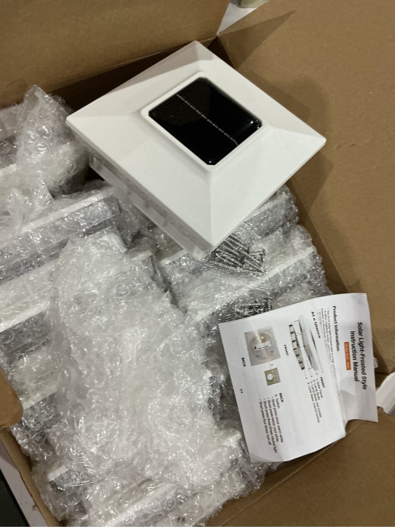 Condition photo showing Good Condition for solar post cap lights 12 packs for 4x4 wooden/vinyl posts, ip65 waterproof fence post solar lights with warm/cool/neutral lighting, outdoor post lights for garden, patio, porch- white white 4*4" 12 pack