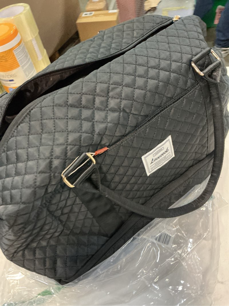 Condition photo showing Good Condition for 13.58 in. black travel duffle bag with toiletry bag, weekender bags with shoe compartment and wet pocket