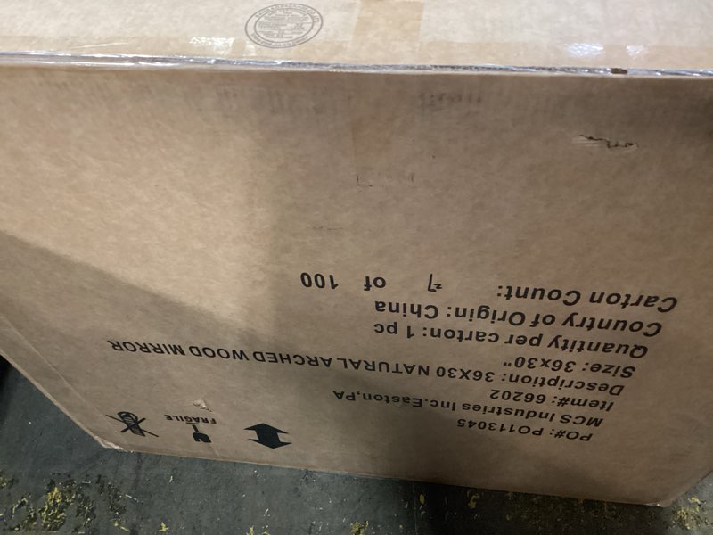 Condition photo showing New/Like New for mcs master & co. wood arched wall mirror, minimalist decor rectangle mirror with arched top for entryway, bedroom, or bathroom, 36 inch x 30 inch, natural wood grain