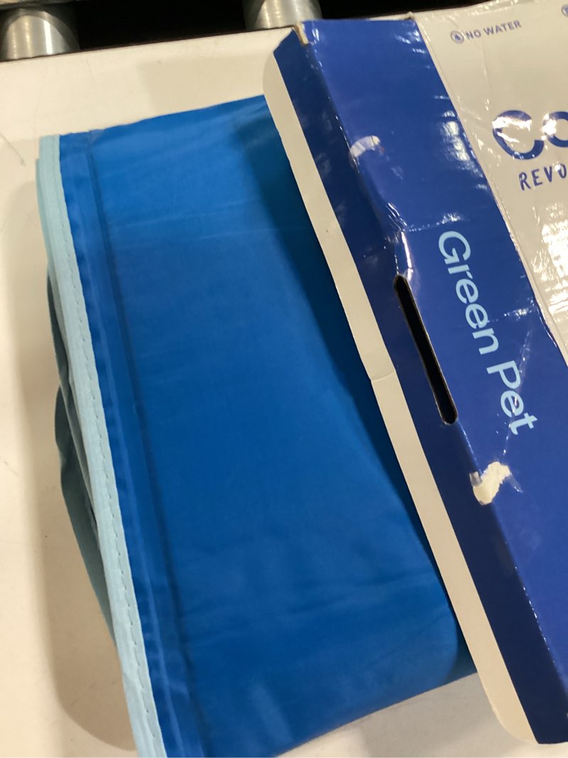 Condition photo showing New/Like New for the green pet shop cool pet pad - large, blue - self-cooling, pressure activated mat for dogs & cats from 46-80 lbs - non-toxic gel, no water needed large blue