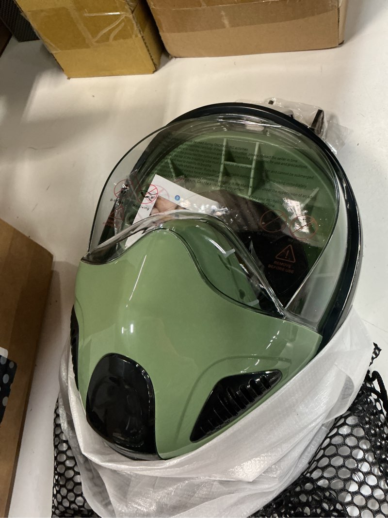 Condition photo showing Good Condition for full face snorkel mask for adults teen, snorkeling gear with detachable camera mount, panoramic 180° view, anti-fog anti-leak snorkling set for man and women black green+black dark green-s/m