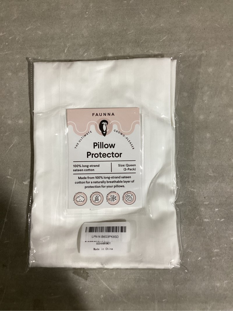 Condition photo showing New/Like New for FAUNNA 600TC 100% Cotton Pillow Protectors, Queen Size (20x30), 2 Pack, Oeko-TEX Certified, Hotel Grade Pillow Cover with Silent Zipper, Zip Up Pillow Cases, White Queen 2.0