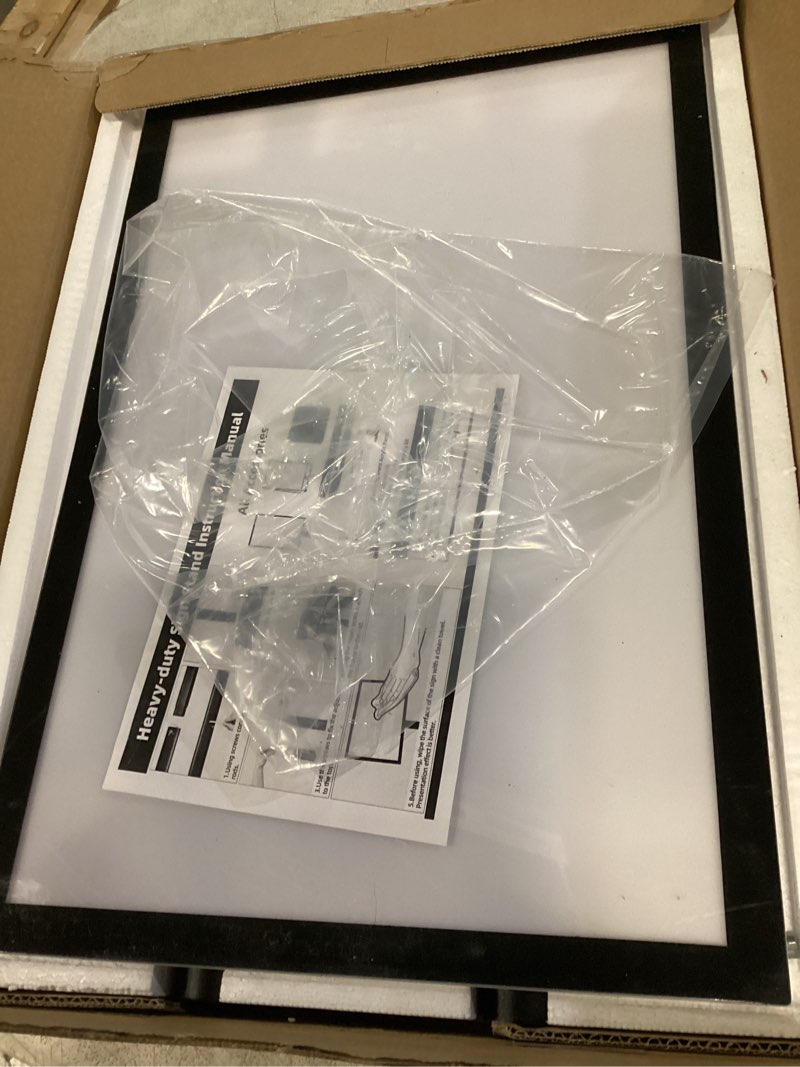 Condition photo showing New/Like New for heavy-duty poster stand holder 11"x 17" pedestal floor standing sign holder vertical and horizontal view sign display, pvc magnetic frame, black square-magnetic-black-11x17in