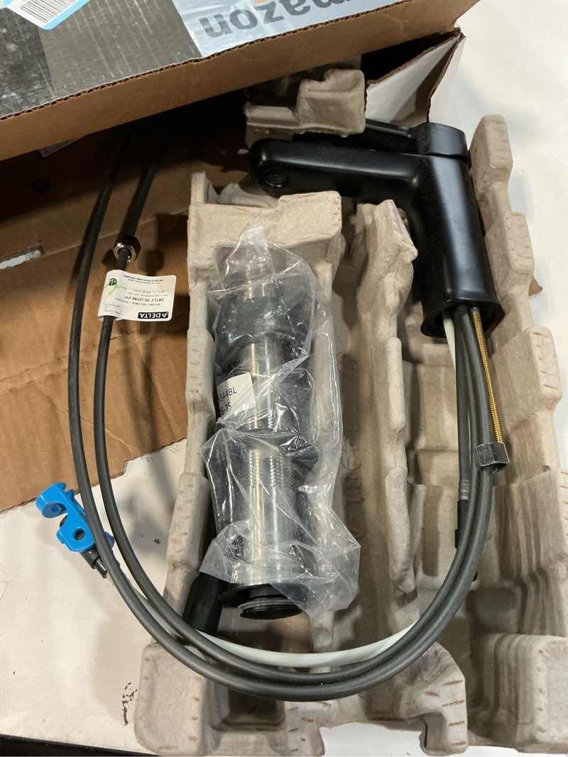 Condition photo showing Good Condition for Delta Modern Matte Black Bathroom Faucet 1 Hole, Single Hole Bathroom Sink Faucet for Vanity, Push-Pop Drain Assembly, Matte Black 581LF-BLGPM-PP