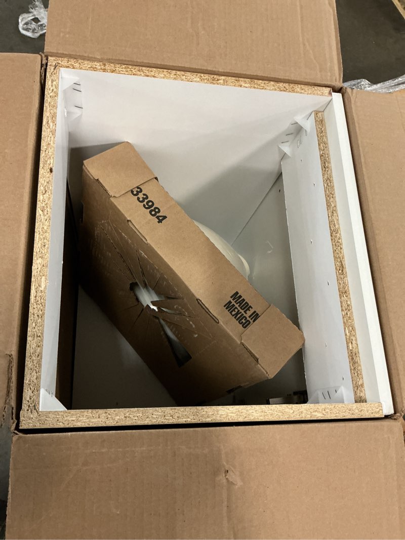 Condition photo showing As Is for  project source dover 18-in true white single sink bathroom vanity with white cultured marble top