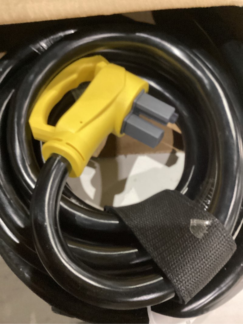 Condition photo showing As Is for 25FT 50 Amp Generator Cord, NEMA 14-50P/SS2-50R Heavy-Duty 4 Conductors Cable, Pure Copper STW RV Extension Cord, Female Plug with Twist Lock, Suitable for RV or Camper, ETL Listed