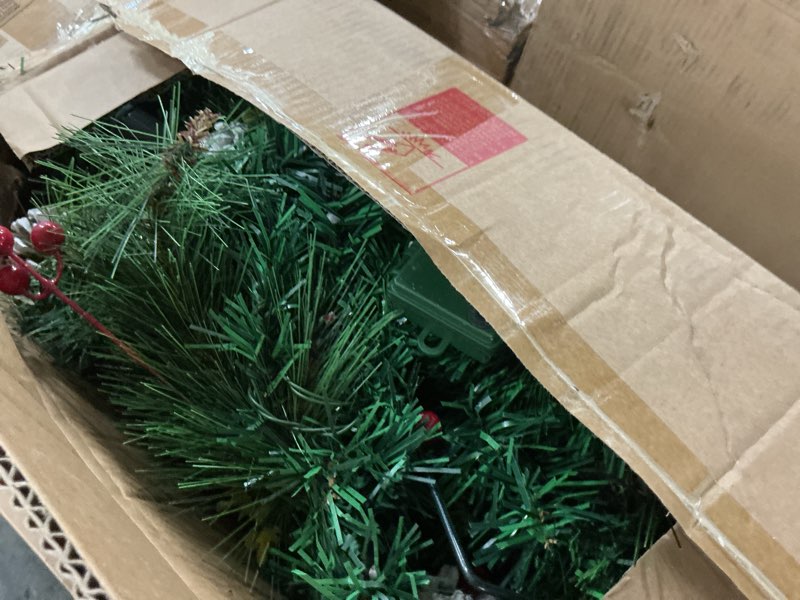 Condition photo showing As Is for homcom 24in christmas tree 2-pack outdoor pre-lit artificial pine cordless with 24 warm white lights and stake