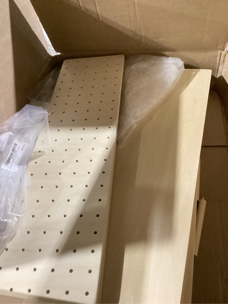 Condition photo showing Good Condition for kigley 12 pcs pegboard drawer organizer with 96 drawer peg wood peg board wooden kitchen plate organizer for dishes food containers cookware utensils(21 inch,wood color) 21 inch wood color