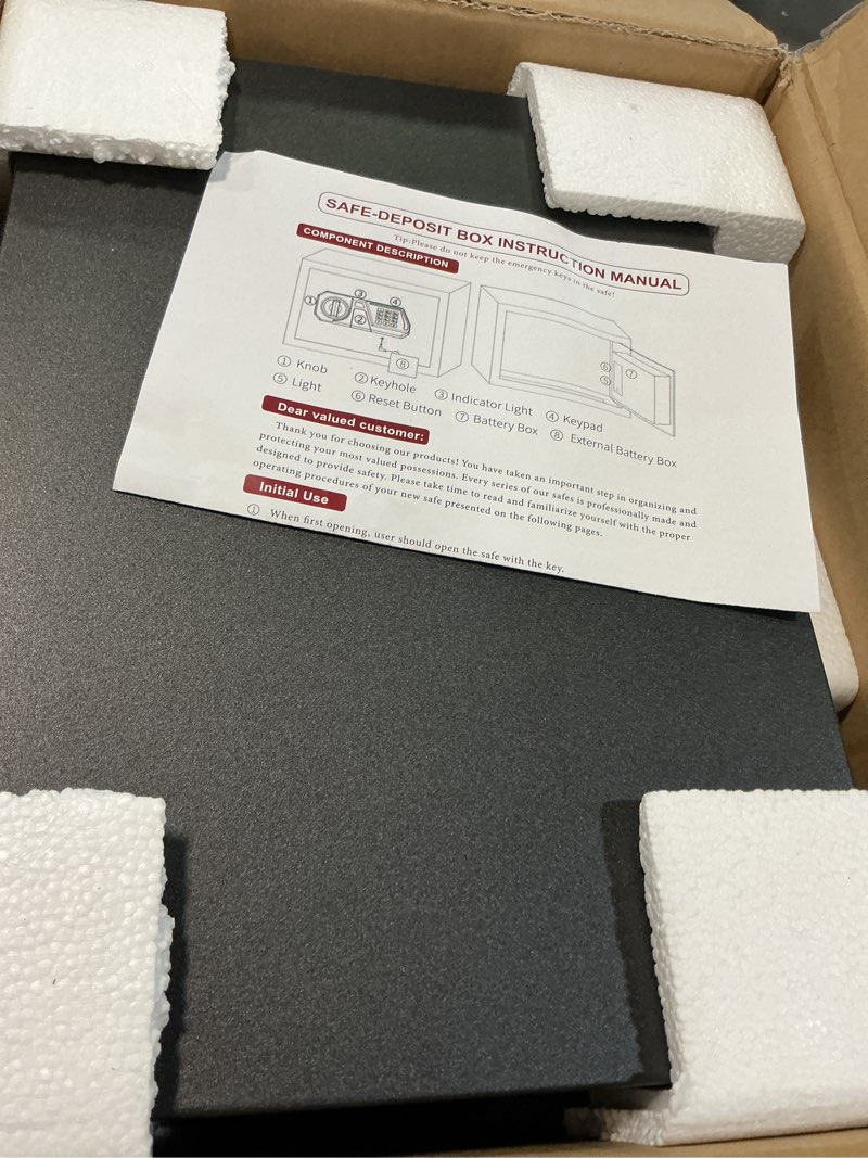 Condition photo showing Good Condition for 1.3 Cub Small Safes for Home Use Fire and Water Proof, Digital Security Box Fireproof Safe Box with Combination Lock, Smart Alarm System and Removable Shelf, Personal Safe for Home Documents Valuables 1.3Cuft