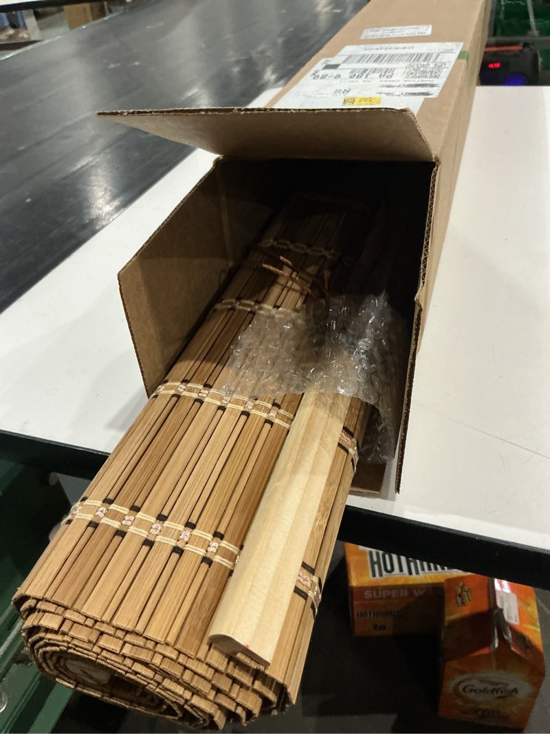 Condition photo showing Good Condition for 30" wx72 h bamboo blinds roller shades for indoor windows, blackout bamboo curtain roll up wiht cord, privacy roman shade for interior/exterior windows, mounting hardware included 30"w x 72"h