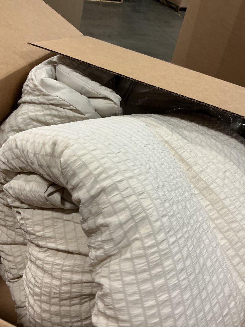 Condition photo showing As Is for CozyLux King Size Comforter Set Beige - 7 Pieces Striped Seersucker Bed in a Bag, Soft Lightweight Boho Bedding Set with All Season Comforters King Size, Sheets, Pillowcases & Shams Beige King