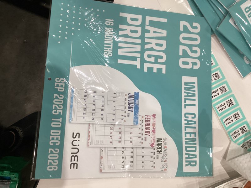 Condition photo showing New/Like New for SUNEE Calendar 2025-2026, Large Print Wall Calendar Sep. 2025 - Dec. 2026, 16-Month, Monthly Planner with Big Grid, Big Wall Calendar for Home Office Planning, 12" x 24" (Open)