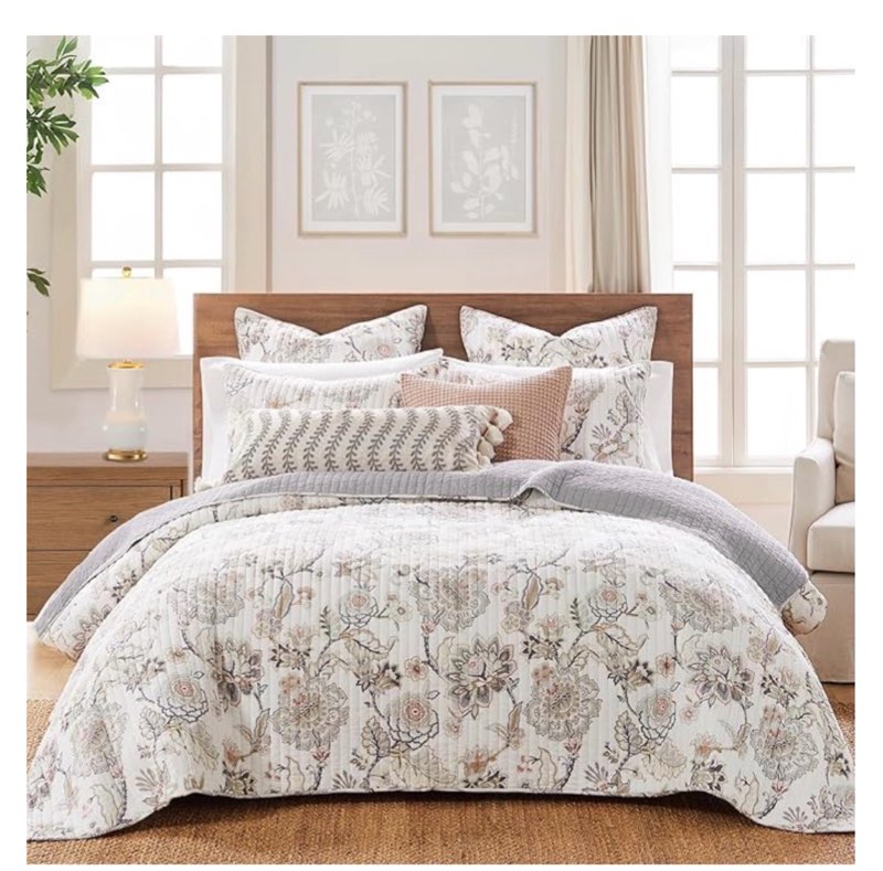 levtex home - ophelia quilt set - king quilt and two king shams - floral - taupe grey cream blush - 