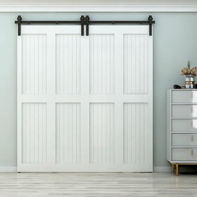 bi-folding sliding barn door hardware,smoothly& quietly-heavy duty -simple and easy to install for double door hardware kit