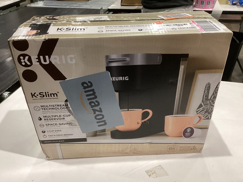 Condition photo showing As Is for Keurig K-Slim Single Serve K-Cup Pod Coffee Maker, Multistream Technology, 3 Brew Sizes, Slim and Sleek Design, 46oz Removable Reservoir, Black