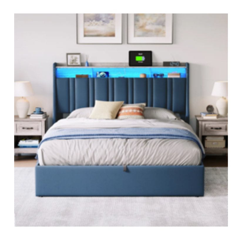 Bed Frame With USB Charging Station And Storage Shelf (Full size)