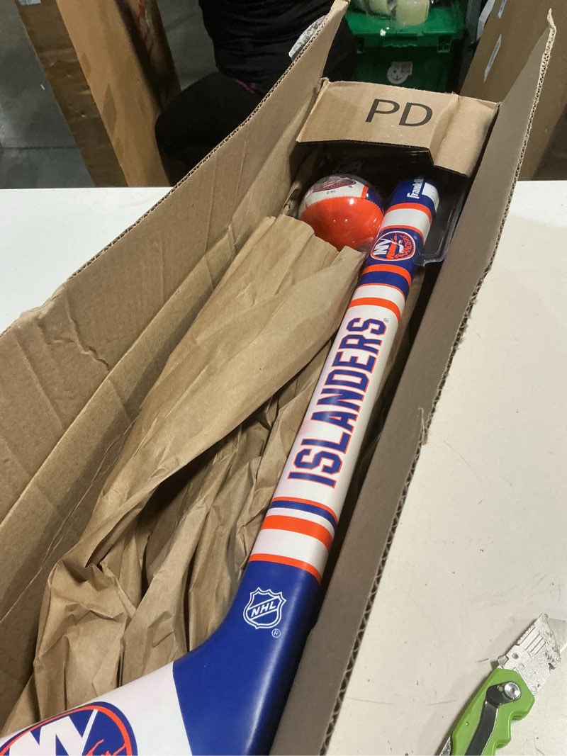 Condition photo showing New/Like New for franklin sports nhl team mini soft hockey stick set - nhl team soft foam mini hockey stick and ball - great toy for kids new york islanders