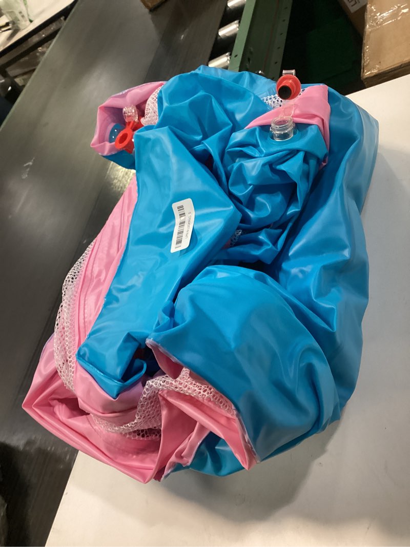 Condition photo showing As Is for QPAU 3-in-1 Inflatable Bounce House for Toddlers 1-3, Ball Pit & Trampoline, Inflatable Bouncy House with Safety Net, Indoor & Outdoor Bubble Bouncer Baby Play Yard?Blue & Pink?