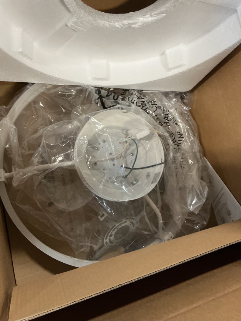Condition photo showing As Is for volisun low profile ceiling fans with lights and remote, 20in flush mount ceiling fans with light, 3000k-6500k dimmable fandelier led fan light, white bladeless ceiling fans with lights for bedroom white 20 inch