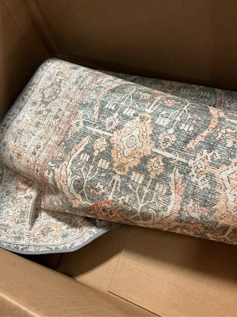 Condition photo showing Good Condition for besblee 8x10 area rugs machine washable rugs for living room, vintage boho large rugs for bedroom dining room, non slip indoor soft distressed lightweight thin low pile carpet, turmeric turmeric 8' x 10' (rectangular)