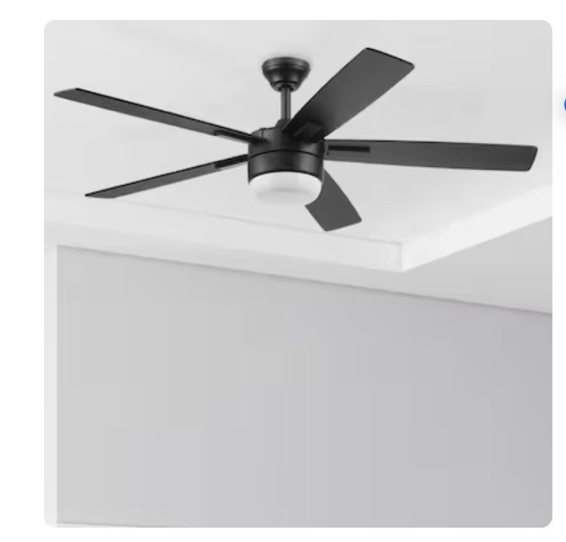 harbor breeze boltz iii easy2hang 52-in matte black with black blades adjustable white led