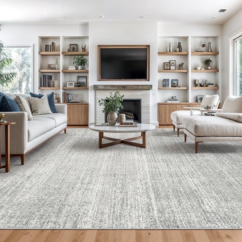 Valenrug Washable Rugs - Stain Resistant Area Rugs 9x12 Living Room, Non Slip Backing Printed Rugs for Bedroom, Folable Machine Washable Area Rug (Grey, 9'x12')