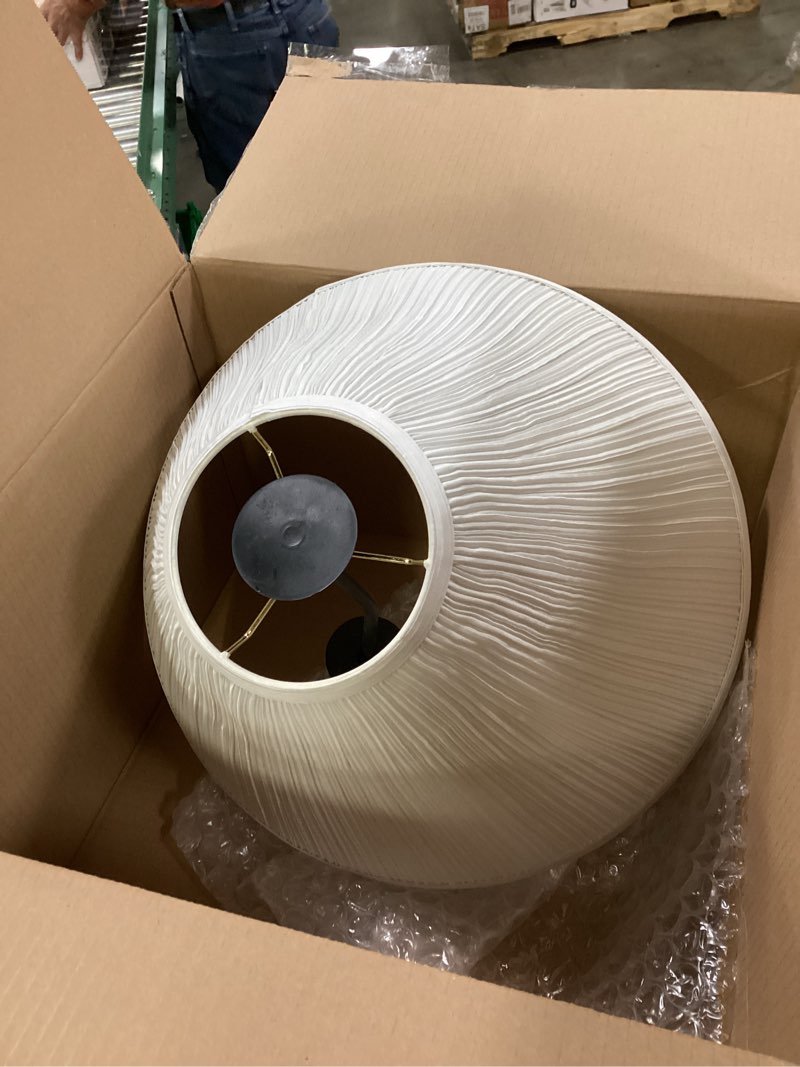 Condition photo showing New/Like New for Aspen Creative 33018 Hardback Empire Spider Lamp Shade, Mushroom Pleated in Cotton White Faux Silk Fabric, 6" Top x 19" Bottom x 12" Slant Height