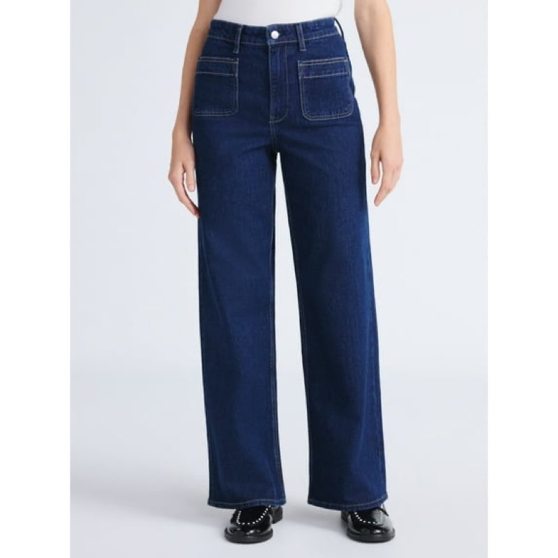 free assembly women's and women's plus wide leg jeans with patch pockets, 30", 32", and 34" inseams, sizes 0-26 plus