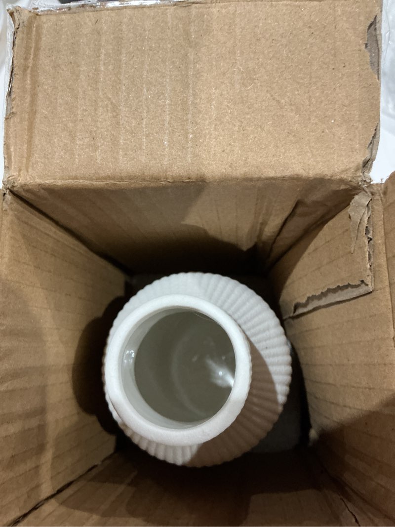 Condition photo showing Good Condition for bohemian white ceramic vase - for pampas grass, mantel, bookshelf, entryway and living room decor (white, 7in) white 7in