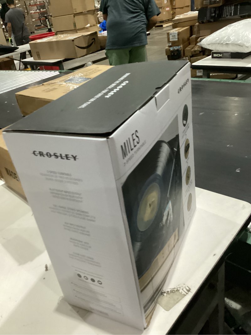 Condition photo showing As Is for Crosley CR6045A-BK Miles 3-Speed Bluetooth in/Out Record Player Turntable with Built-in Speakers, Bl